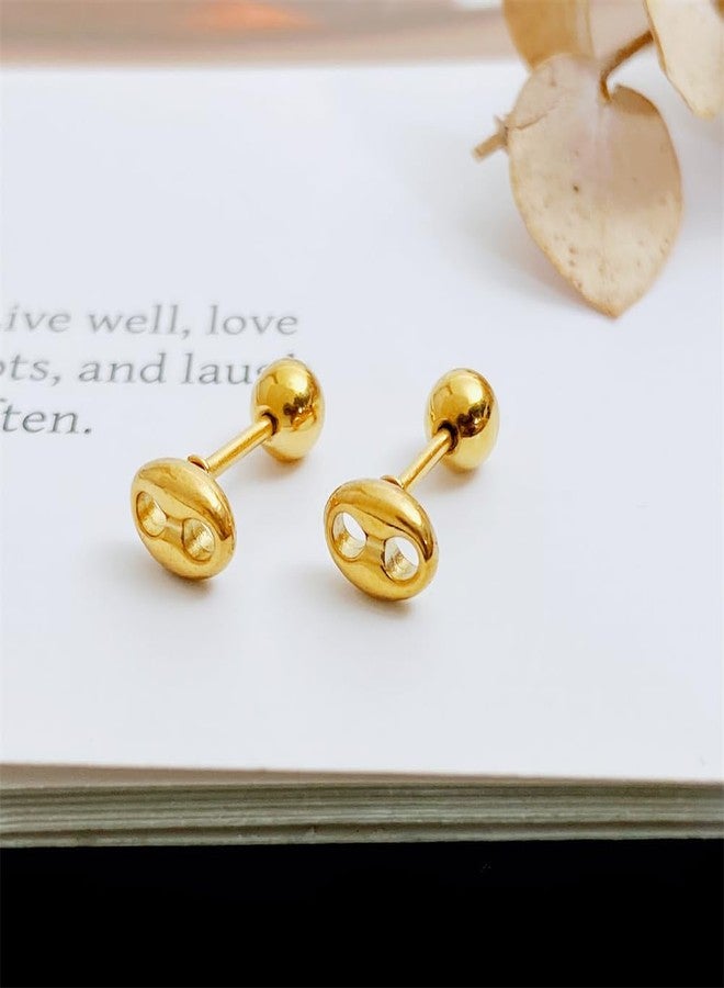 Oakky Women's Stainless Steel Minimalist Polished Finish Coffee Bean Stud Earrings Gold - Image 5